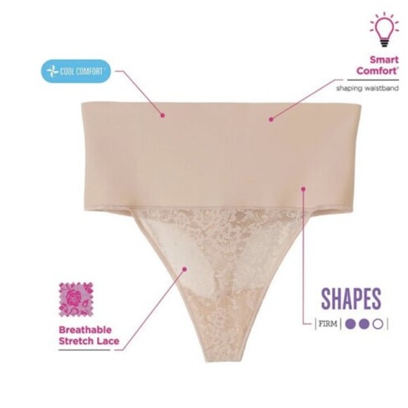 Maidenform Women’s Tame Your Tummy Lace Shapewear Thong Panty Firm Control Black - Picture 3 of 9